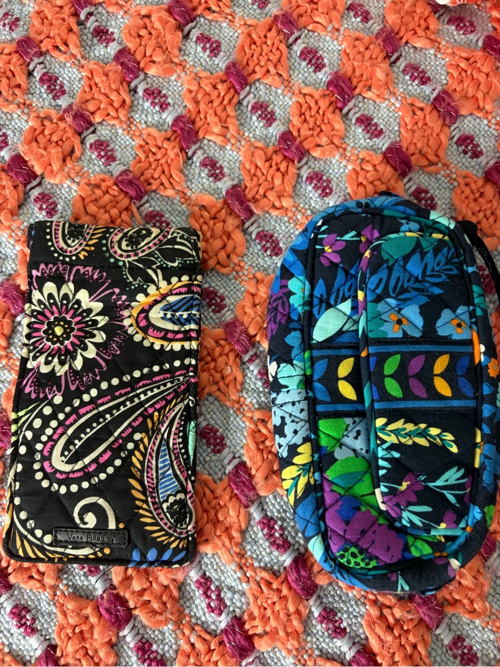 Vera Bradley Black Paisley Glass Case and Blue Floral Quilted Pouch